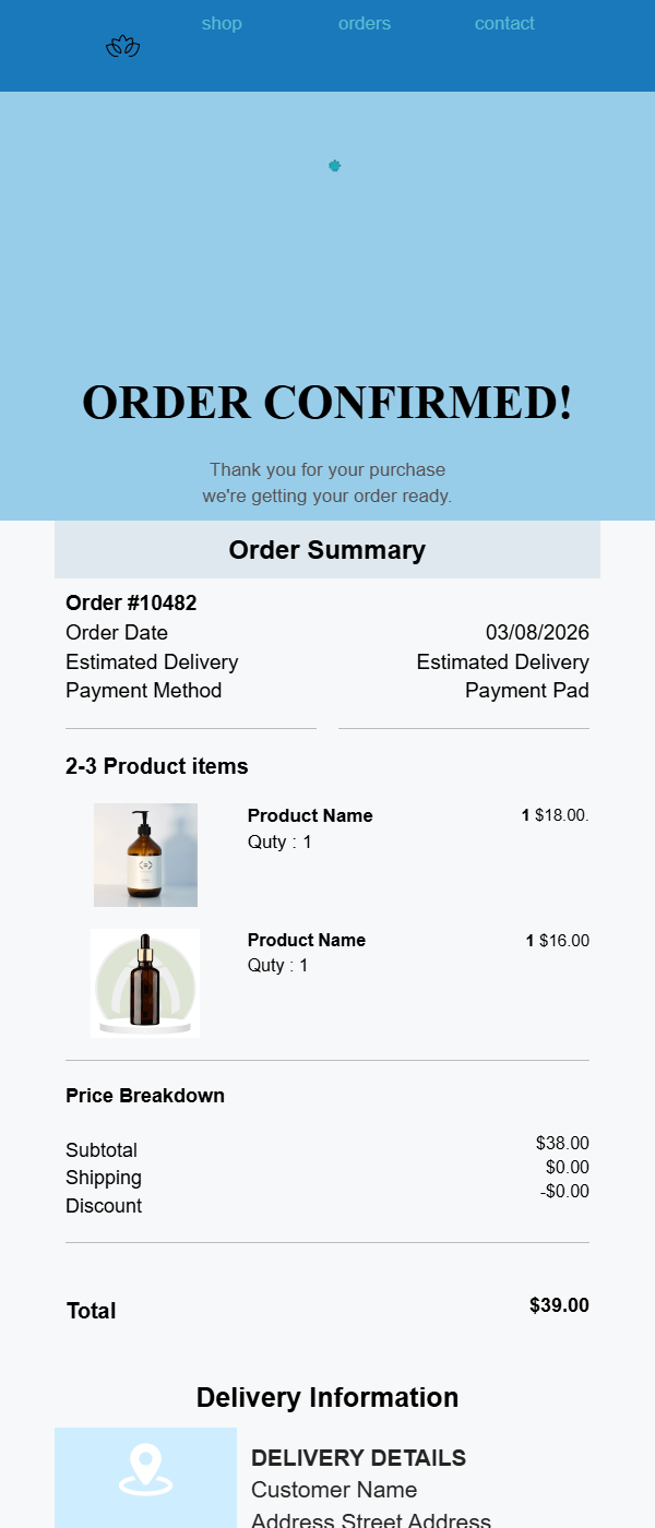 Order Conformation preview
