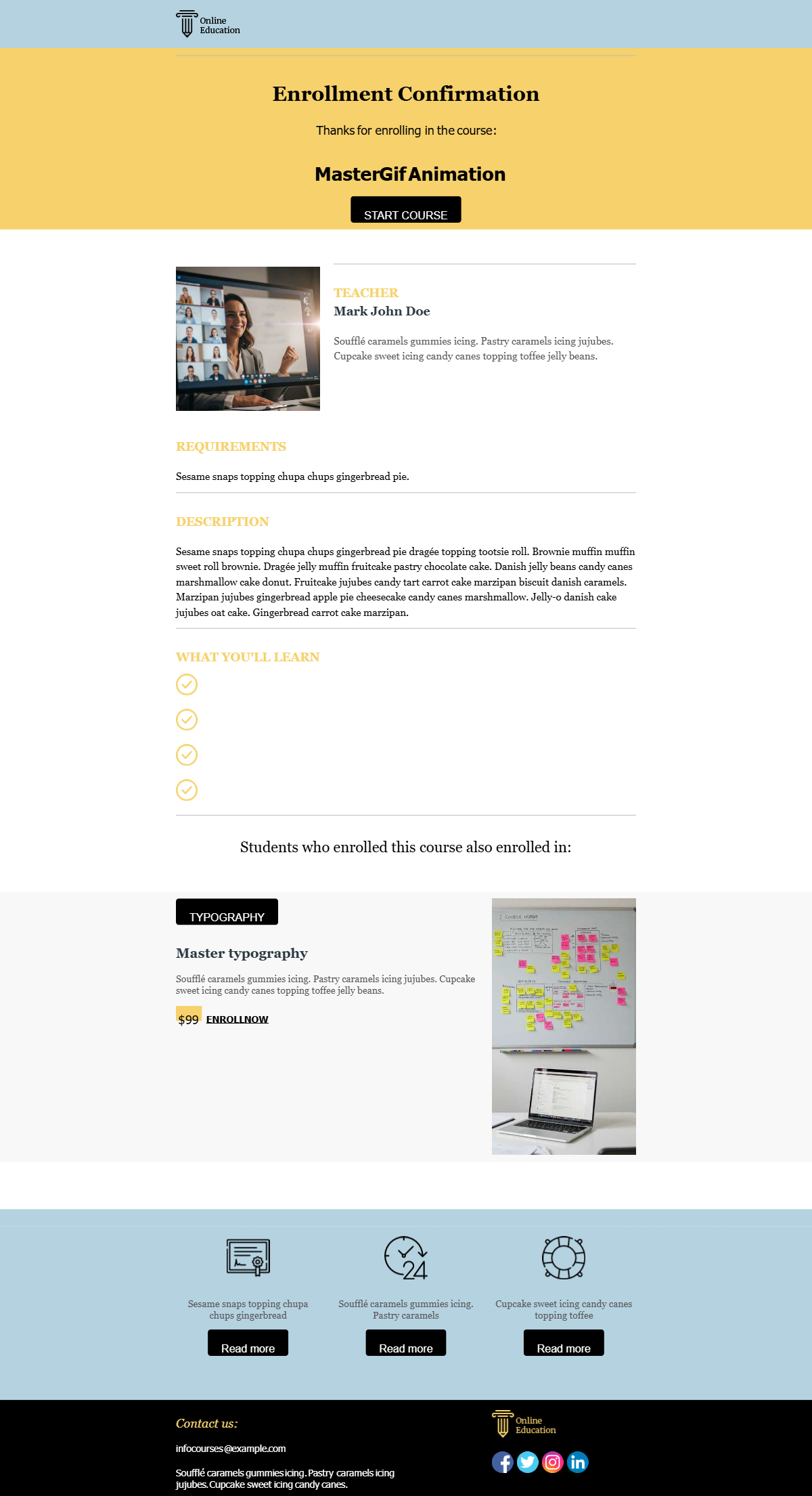 Enrollment Confirmation preview